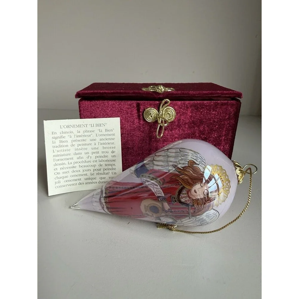 Vtg Li Bien Angel Ornament Christmas Hand Painted Glass 5.5” W/Box 2003 Pier 1